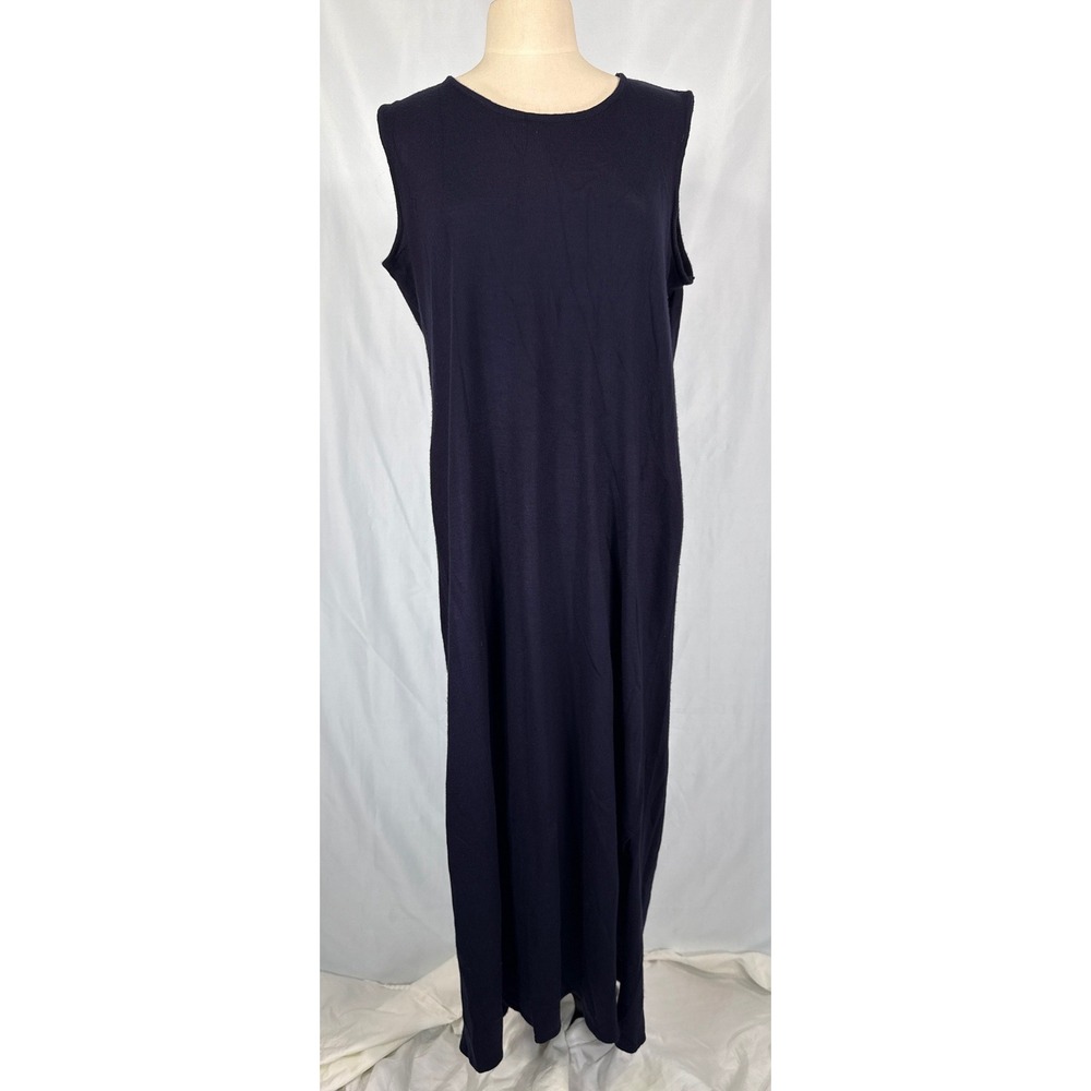 Coldwater‎ Creek Blue Knit Sleeveless Maxi Sheath Dress Side Slit 1X Casual Boho